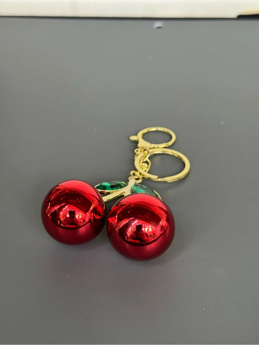 NWOT Cherry Bag Charm Gold Crystal Keychain